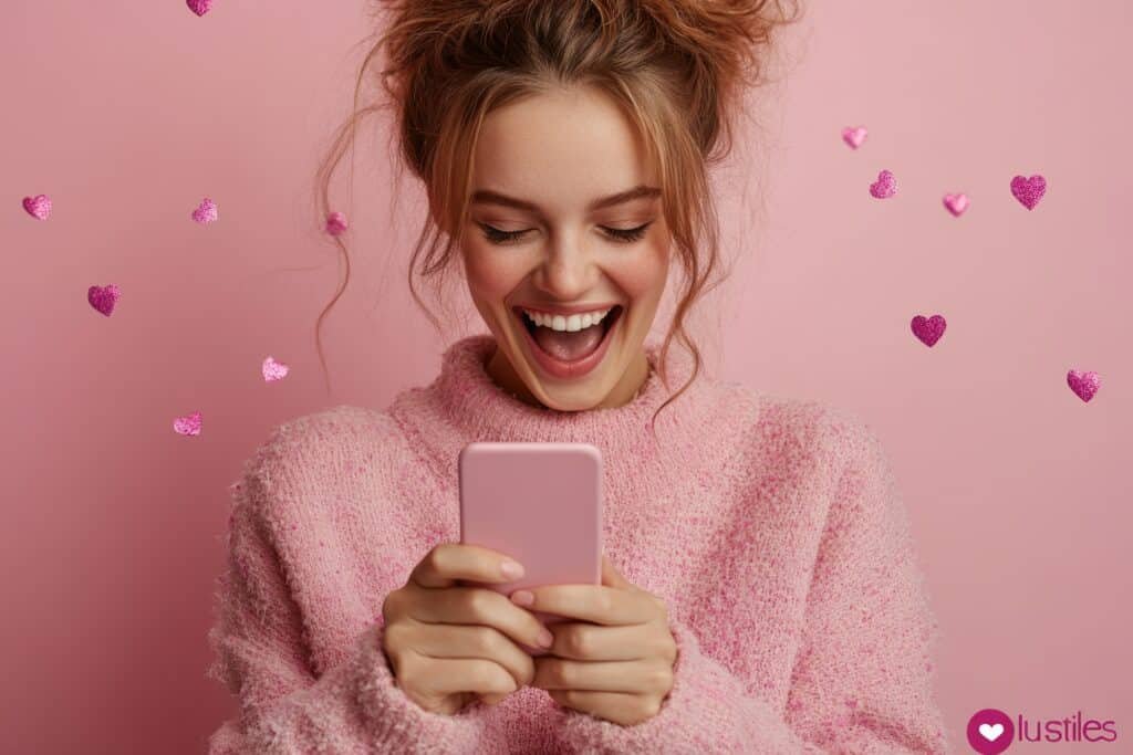 chica con el móvil usando badoo gratis y conociendo gente