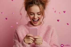 chica con el móvil usando badoo gratis y conociendo gente